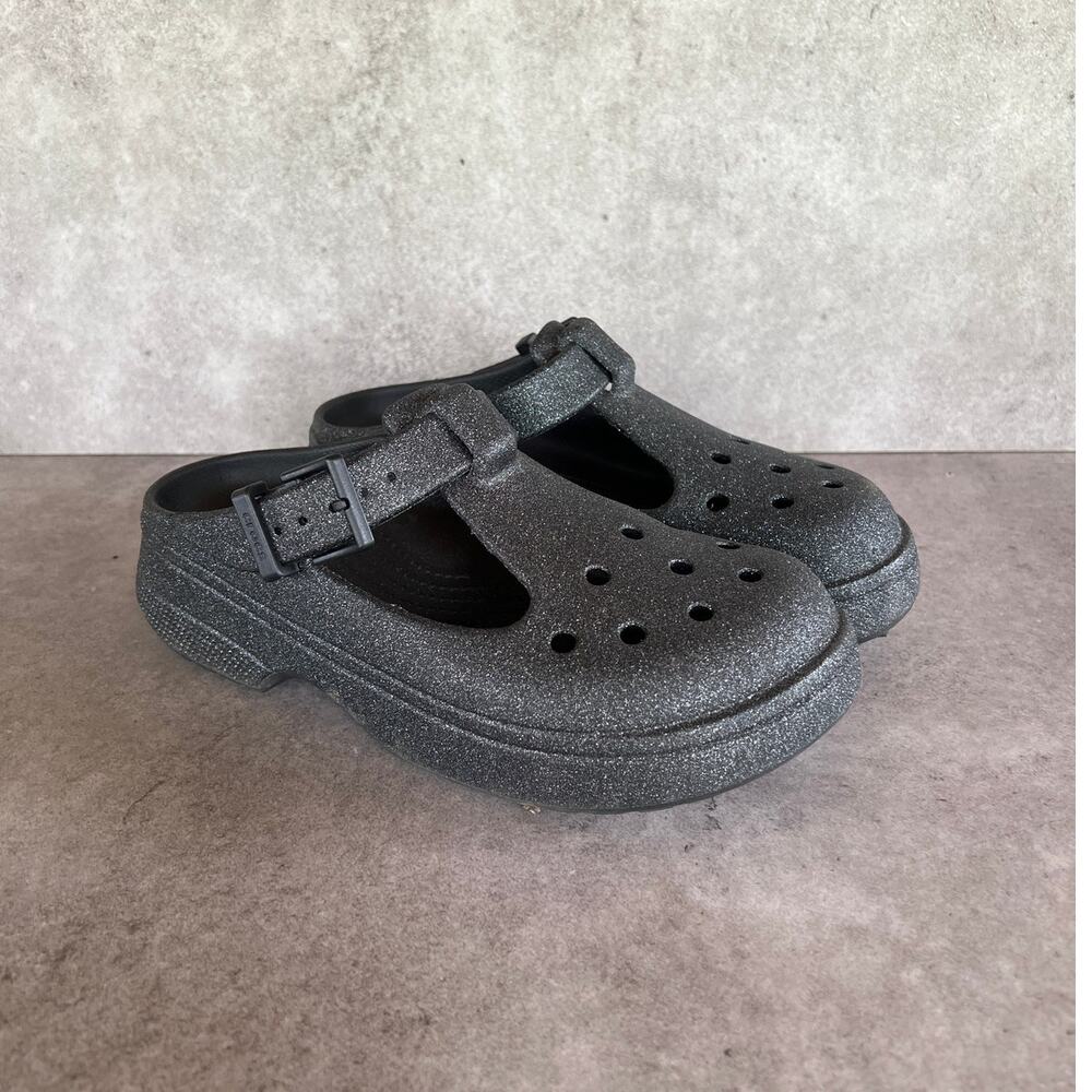 Crocs Classic Mary Jane Clogs Black glitter platform loafer goth emo comfort